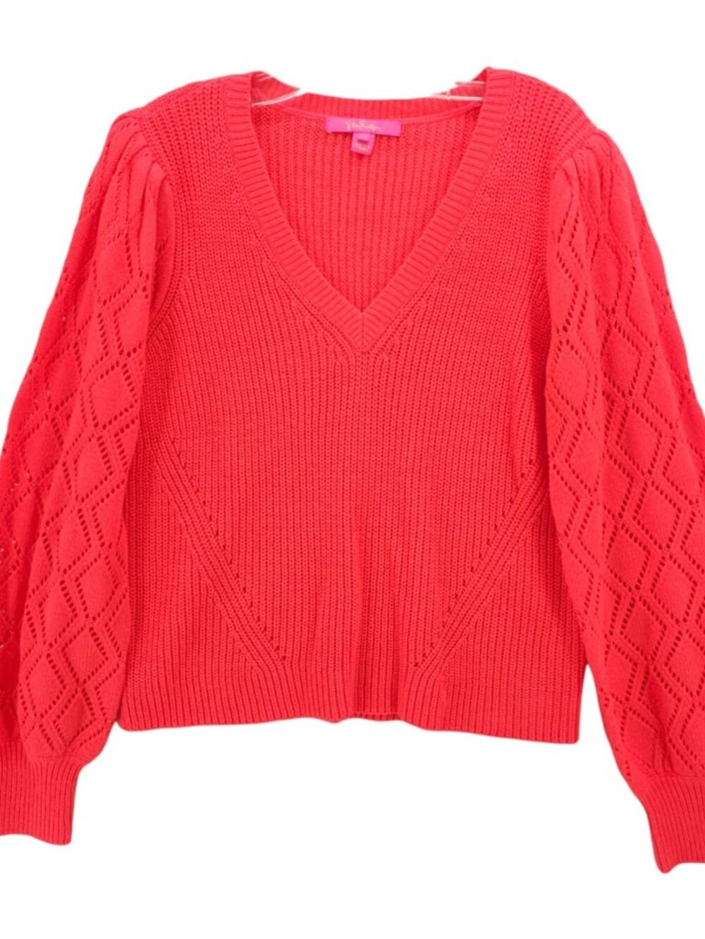 LILLY PULITZER Luletta Sweater Neon Hot Pink Pointelle Knit Size LARGE